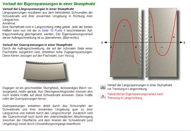 Bildschirmfoto zum Verlauf der Eigenspannungen in einer Stumpfnaht