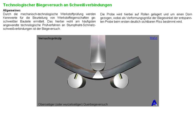 Bildschirmfoto eines Technologischen Biegeversuchs an Schweißverbindungen